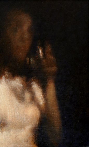 008  Bevitrice, olio su tavola, 28 per 44, 2000